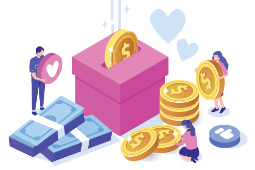 illustration of people putting coins in a gift box