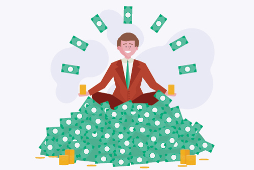 Man sitting on pile of money