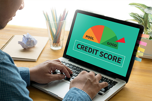 male using laptop credit score image on computer screen