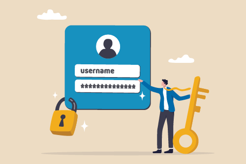 illustration of login fields with lock and key