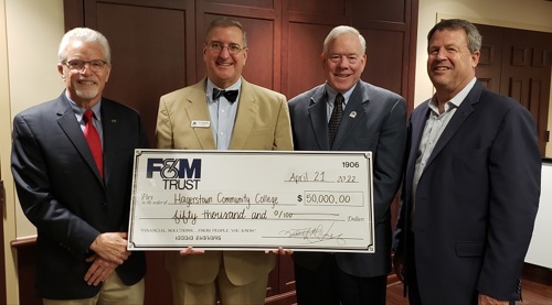 Representatives from F&M Trust and Hagerstown Community College pose for a photo with the $50,000 donation from F&M Trust